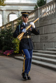 When the sentinel assigned the next walk leaves the guards' quarters, he unlocks the bolt of his M-14 rifle to signify that he is ready to begin the ceremony.