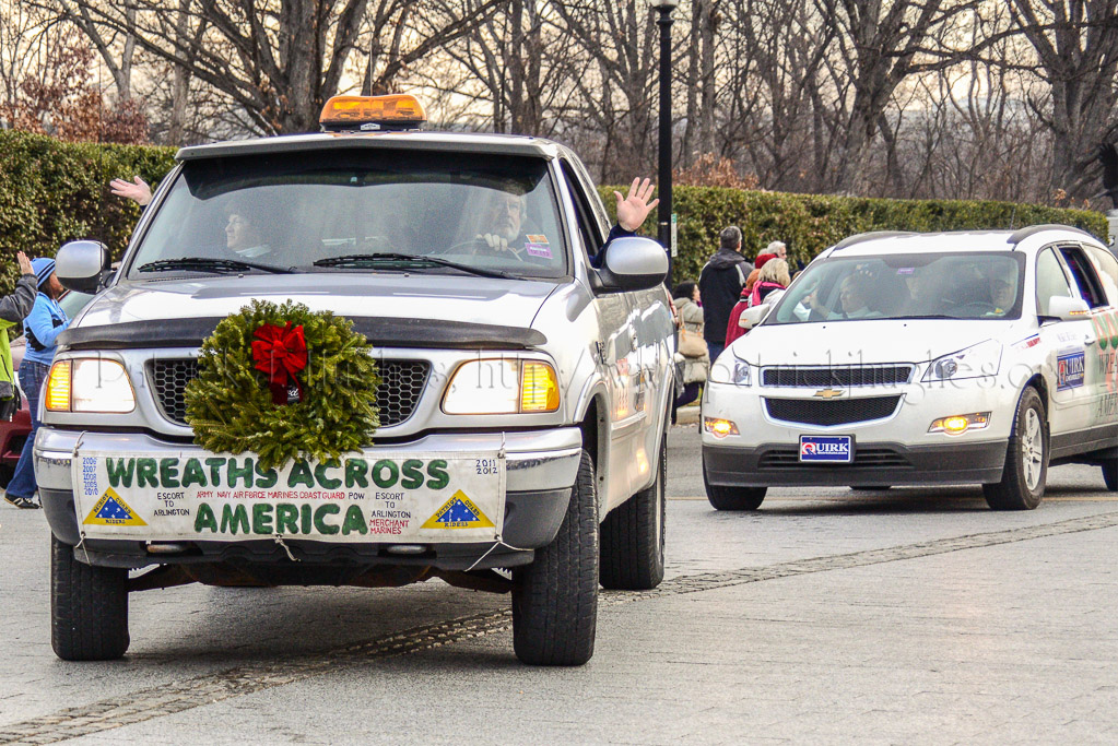 John & Bunny O'Leary lead the Ceremonial Wreaths Across America Truck Parade into Arlington National Cemetery