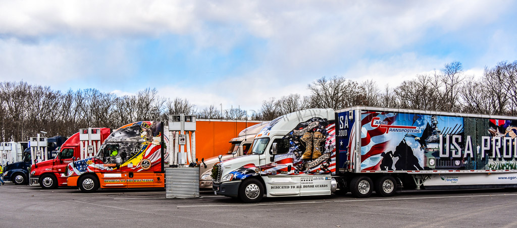 These trucks are loaded with the wreaths for Saturday's wreath laying ceremonies at  Arlington National Cemetery, December 17, 2016
