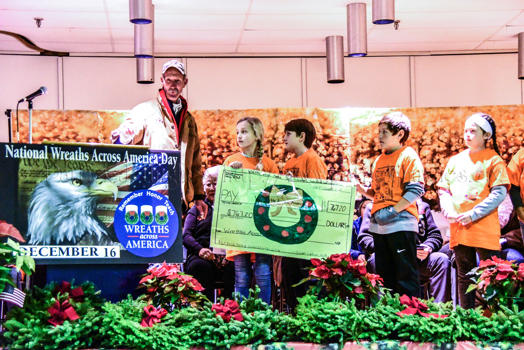 Gene Hall with some of the Silver Lake Elementary School students who raised $767.20 for  Wreaths Across America.