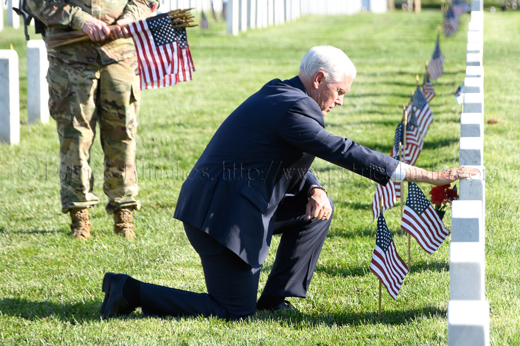 Section 60,  Arlington National Cemetery Vice President Pence made a visit to honor the families of the fallen by placing a flag at some headstones.