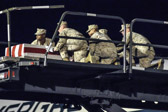 The transfer case containing the believed to be  remains of Marine Lance Corporal Ross S. Carver of Rocky Point, NC is placed at the end of the loader ramp upon arrival at Dover Air Force Base, DE on Sunday, Sept. 5, 2010.