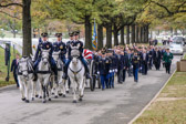 The solemn dignity which the riders and horses lend to this ceremony is neither accidental nor instinctive. Soldiers and horses train constantly for this duty. They are members of the Caisson platoon of the 3d United States Infantry "The Old Guard."
