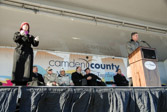 Kathryn Earp, Camden County Center for the Deaf, signs for Congressman Robert E. Andrews remarks.