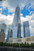 One World Trade Center looking up from reflecting pool.