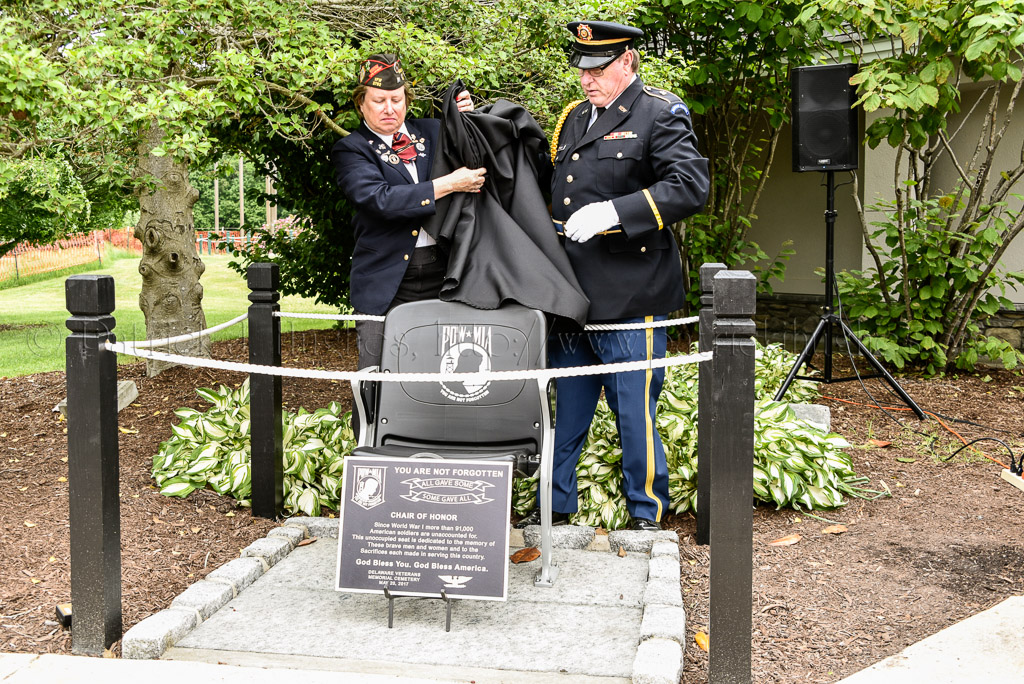 This POW/MIA National Chair of Honor was unveiled by VFW State Commander Sherri Leslie of the MOH Sgt. William Lloyd Nelson ( WWII ) VFW Post 3792, Middletown, DE and Gary Frederick of the Diamond State VFW Post 2863, Wilmington, DE on May 20, 2017.