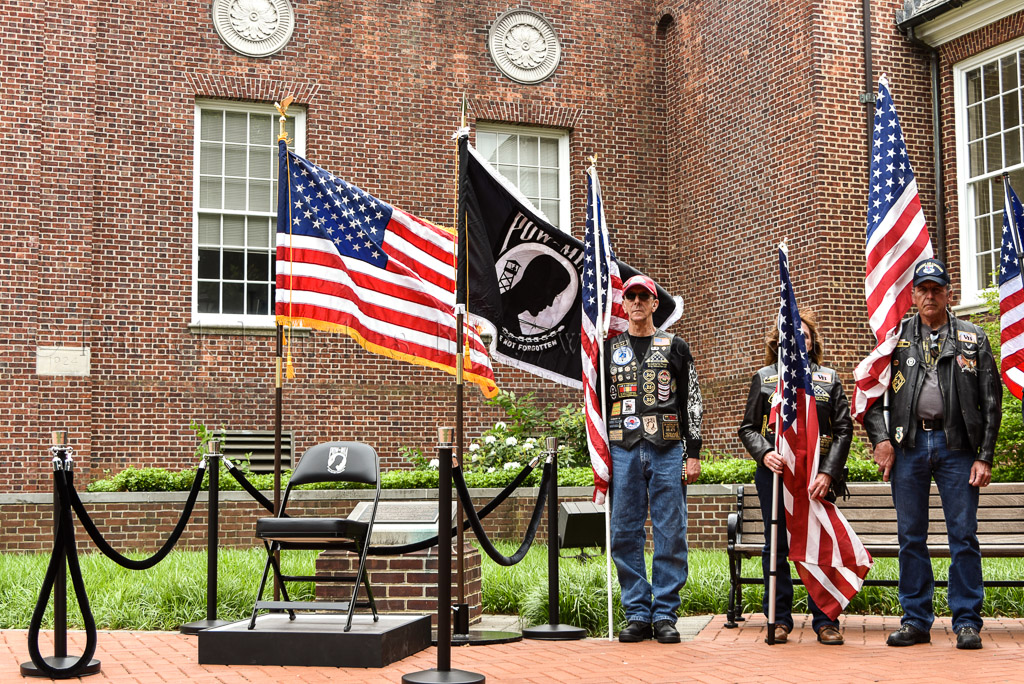 As part of the City of Newark Delaware 82nd Annual Memorial Day Parade on Sunday, May 21, 2017 a POW-MIA National Chair of Honor was dedicated.  This Chair of Honor will be permanently displayed at the City's municipal building.