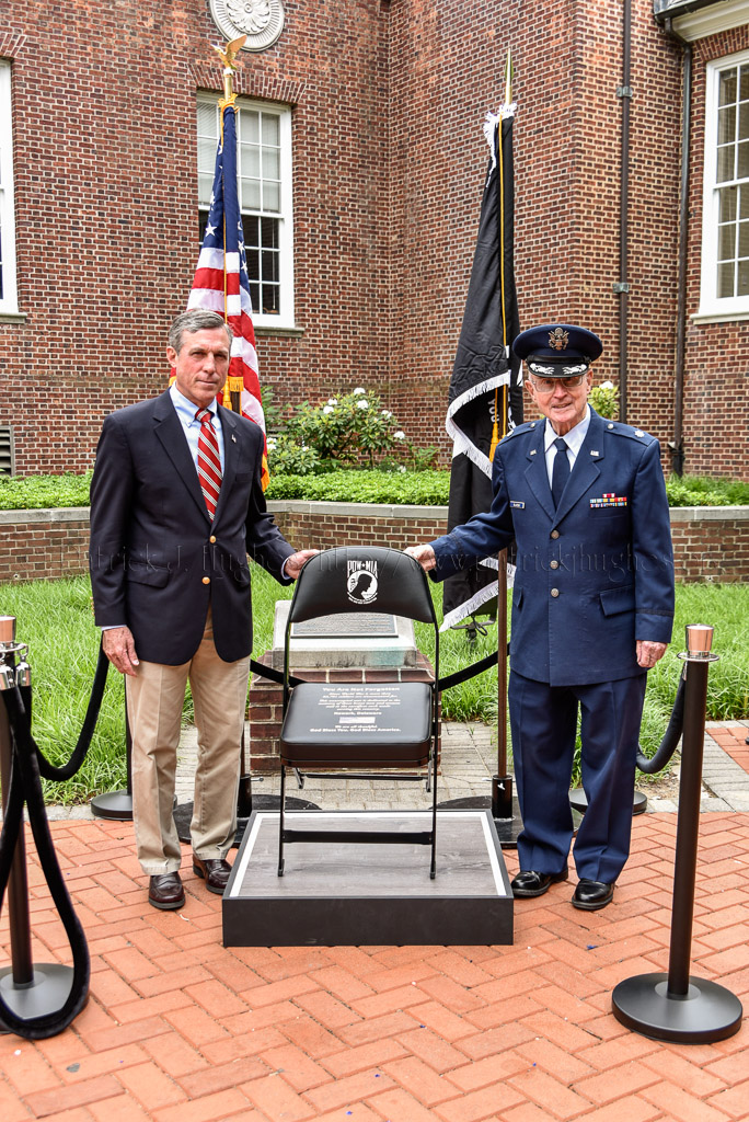 Delaware Governor John C. Carney Jr., and Lt. Col. Sheldon Slater, U.S. Air Force Retired unveiled this meaningful memorial the POW-MIA  National Chair Of Honor on Sunday, May 21, 2017.