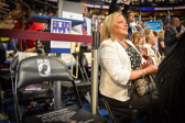 Debra Brady the wife of Congressman Robert A. Brady representing the people of Pennsylvania’s First Congressional District listens to her husband Bob speak about our “still missing” American servicemen and the placement of this meaningful memorial at the 2016 Democratic National Convention on July 25, 2016 at the Wells Fargo Center.
