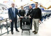 Unveiling Villanova's “One Empty Seat” in Section 207 the POW/MIA National Chair of Honor <br /><br />L – R:  Kenneth DeTreux Colonel (retired) Marines, LT. Jocelyn Addeo Navy, Sergeant First Class Charles Mills Army, and Jay Galeota Honorary Commander Air Force.<br /><br />Final score Villanova  59	Hartford	41