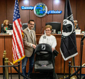 This Chair Of Honor was unveiled by Navy Corpsman Carlos A. Vascos, BSN, RN and Jeanette Toner Schelberg ( a Navy Veteran ) whose brother Cpl. Joseph Francis Toner, MIA  - Korea 11/26/50.