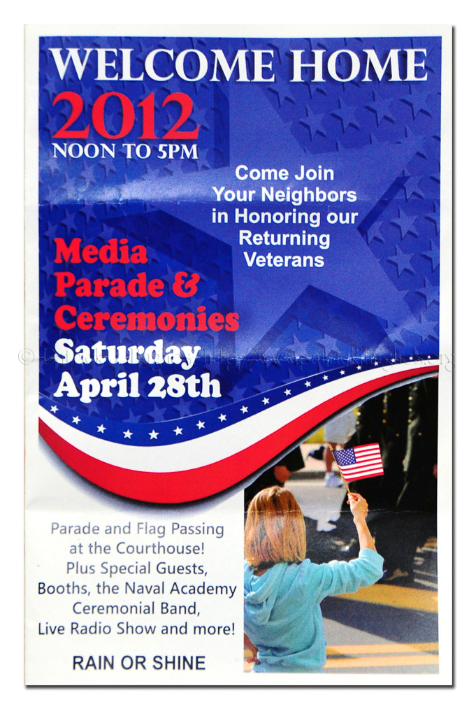 'Welcome Home' Media, PA parade & ceremonies was held on April 28, 2012. The Grand Marshals were Cpl. Rusty Carter who while serving with the 101st Airborne Division in Afghanistan was injured when his Humvee crashed while returning from a mission, leaving him paralyzed from the chest down.  Lt. Col. Mark O'Hanlon Commander of the PA National Guards 1st Battalion 111th Infantry Division of the 56th Stryker Brigade Combat Team.