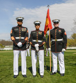 Sergeant Major Jesse Dorsey, Sergeant Major Celina Stockton along with Marine Corporal Platoon Flag bearer.