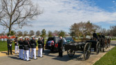 The casket will be removed from the hearse and placed, secured on the caisson