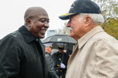 Former 18th Sergeant Major of the Marine Corps Sergeant Major Ronald L. Green from Jackson, MS chats with Vietnam Medal Of Honor recipient Colonel Harvey C. "Barney" Barnum Jr.