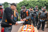 The traditional cake cutting ceremony with the oldest and youngest Marine